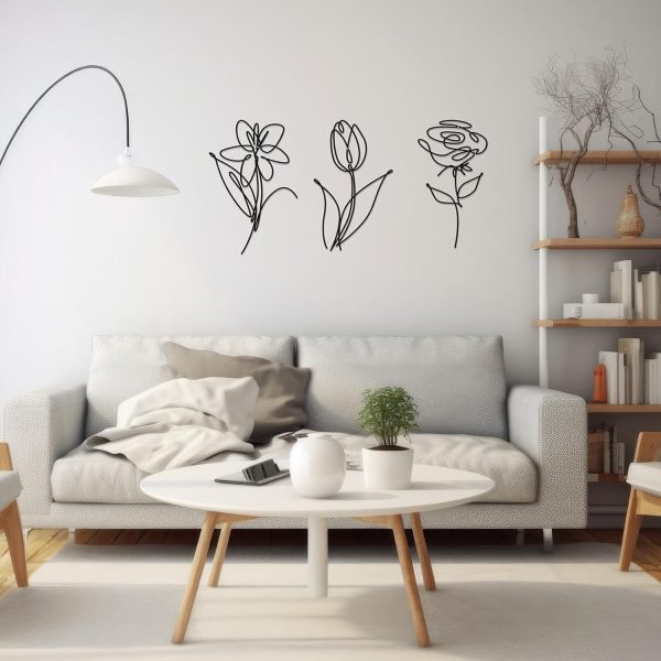 factory direct ferraycle 3 set of metal flower wall decor 9.84 x 5.91 inch mother's day metal wall ornament art black minimalist wire signs for bedroom patio balcony bathroom office restaurant shop presents gifts volume discount