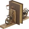 supplier direct deco 79 vintage wood bookends metal cycle pr h-26778, 7"w, 9"h, brass wholesale prices