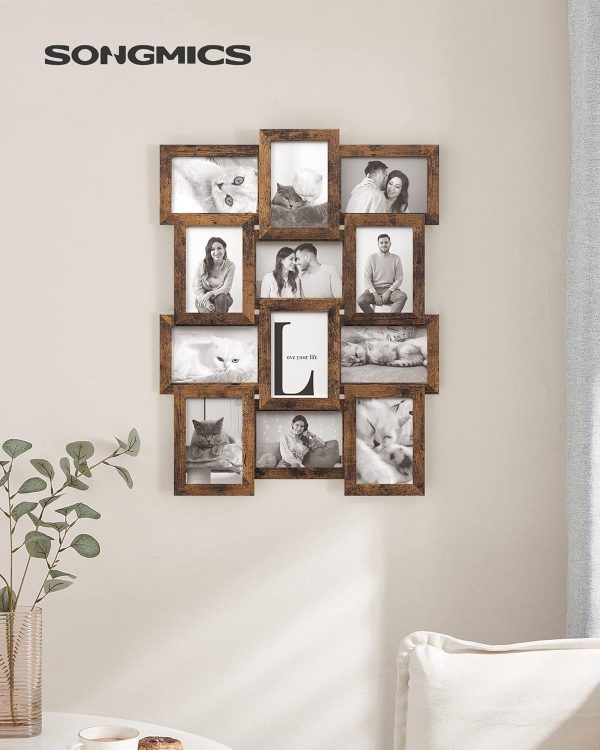 bulk purchase songmics collage picture frames, 4x6 for wall decor set of 12, multi family photo for gallery decor, hanging display, assembly required, rustic brown trade price