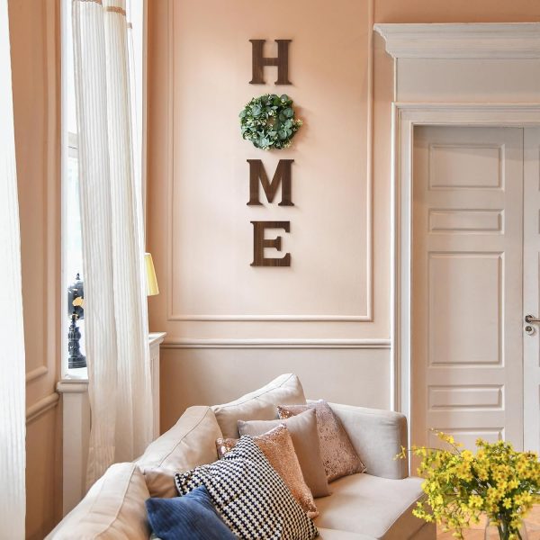 bulk purchase mkono farmhouse wall home sign with artificial eucalyptus for o rustic wooden hanging letters decorative wall art decor for living room kitchen entryway housewarming gift, brown trade price