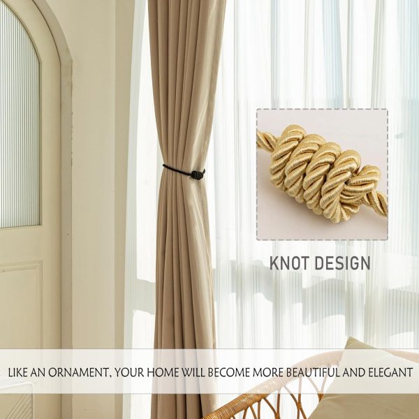 bulk purchase curtain tiebacks magnetic decorative curtain tie backs for curtains 2 pack rope curtain holders for drapes outdoor curtain holdbacks, gold factory discount
