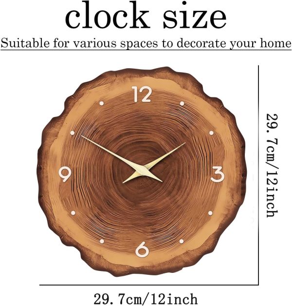 bulk purchase xnm wood wall clock for living room decor - rustic wall clocks battery operated 12 inch - brown annual ring wall clock non ticking (mdf no solid wood) trade price