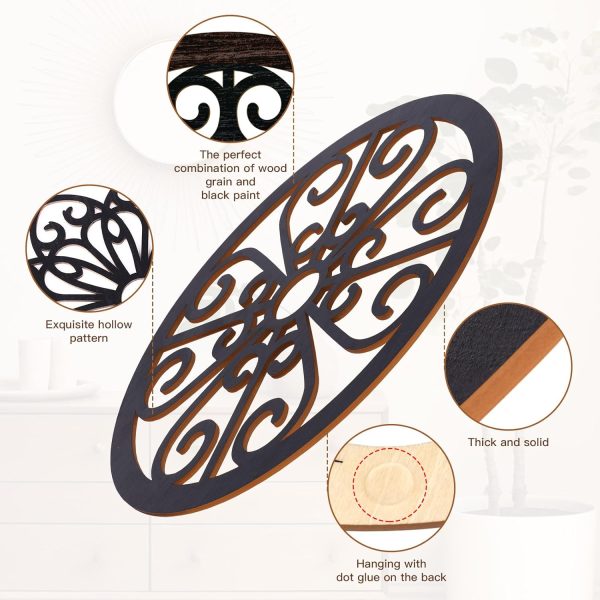 bulk purchase zzbakress 4 pcs wooden grainy rustic wall art farmhouse wall decor wooden exquisite hollow pattern wall decor elegant round wall art for living room dinner room kitchen bedroom hallway (black, rustic) trade price