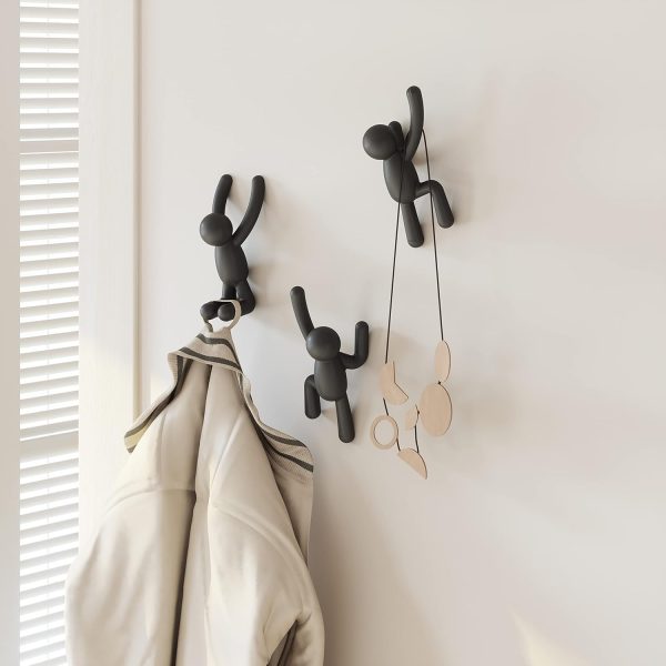 competitive pricing umbra buddy wall hooks – decorative wall mounted coat hooks for hanging coats, scarves, bags, purses, backpacks, towels and more, set of 3, black one-stop wholesale