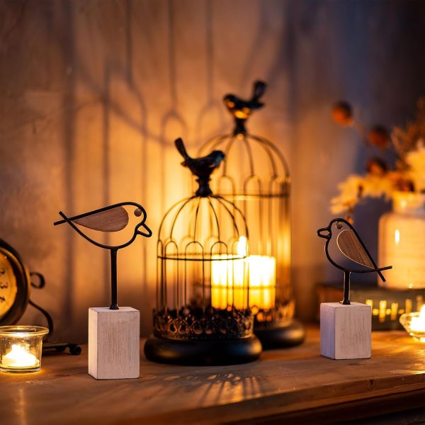 dropship from factory sziqiqi bird statues for home decor - small cute robin birds figurines accent for shelves mini knick knacks metal bird sculptures with wood base bird animal decor for living room gifts for bird lovers mass production supply