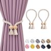 bulk purchase niceec 2 pack wooden ball magnetic curtain tiebacks boho home decor drape tie backs natural cotton hand woven rope curtain holdbacks for thin & thick home & office window draperies (beige) factory discount