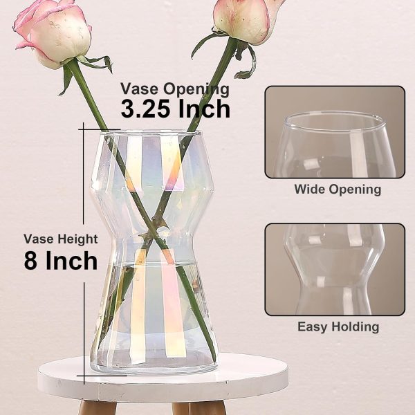 oem/odm services 8 inch glass flower vases for decor, iridescent vase decorative home indoor desk decoration for home décor, hydroponic vase for living room wedding table centerpieces housewarming gift (iridescent) affordable bulk deals
