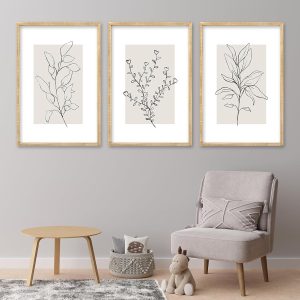 bulk purchase neutral botanical prints wall art decor set of 3 minimalist plant abstract line sign for office 16x11 inch living room home office wood framed boho family paintings wall hanging (wood) trade price