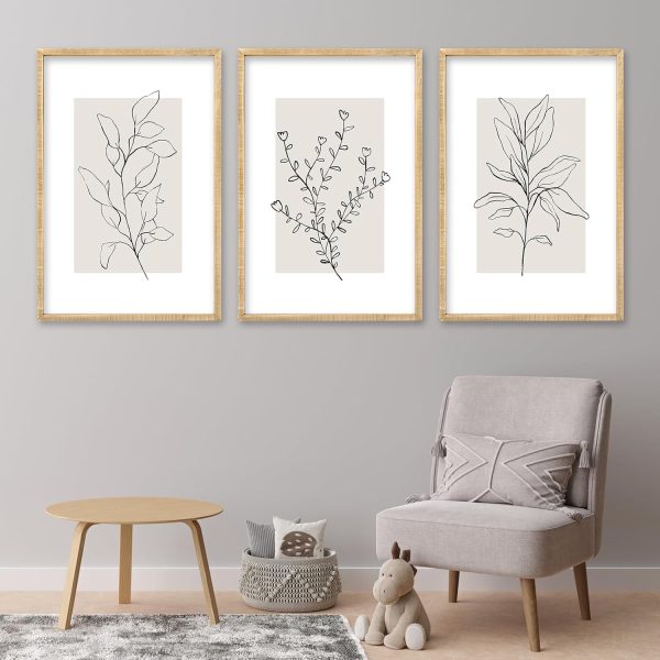 bulk purchase neutral botanical prints wall art decor set of 3 minimalist plant abstract line sign for office 16x11 inch living room home office wood framed boho family paintings wall hanging (wood) trade price