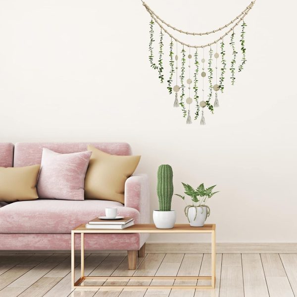 bulk purchase jetec hanging eucalyptus boho wall decor large boho bedroom wall hanging wooden bead garland artificial eucalyptus natural greenery decoration, 36 x 36 inch (simple color, wood chip style) trade price