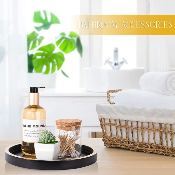wholesale direct bathroom counter tray wooden decorative tray round perfume tray kitchen soap organizer vanity storage for candle, sink, home decor, 9 inch, black bulk purchase at factory prices