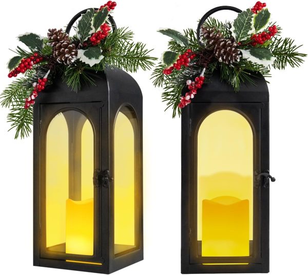 custom wholesale bdor christmas lantern decorative candle lantern 16 inch remote vintage set of 2 christmas decorations with timer led metal hanging lantern for home outdoor porch decor christmas centerpieces tables oem/odm services