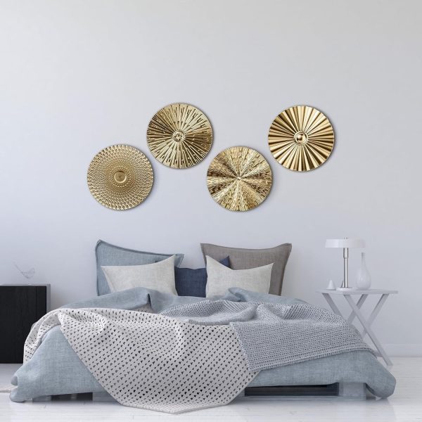 factory direct hicarer 4 pcs 12" metal wall art wall decor sunburst hanging metal artwork wall decor wall art decorations for home living room office (gold) volume discount