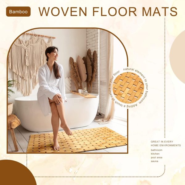 manufacturer direct 2 pcs bamboo shower mat wood bath mat bathroom bamboo rug non slip waterproof wooden shower mat with nonskid silicone pads for bathroom floor spa bathtub kitchen(24 x 16 inches) trade price