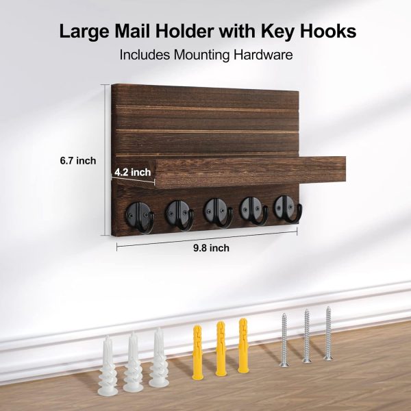 competitive pricing key holder for wall, decorative key and mail holder with shelf has large key hooks for bags, coats – paulownia wood key hanger with mounting hardware (9.8”w x 6.7”h x 4.2”d) (brown) one-stop wholesale