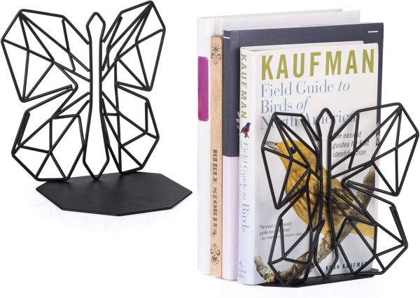 supplier direct alsonerbay bookends geometric decorative metal book stoppers abstract creative book supports, book holders for shelves, butterfly book ends for office 1 pair (black) wholesale prices