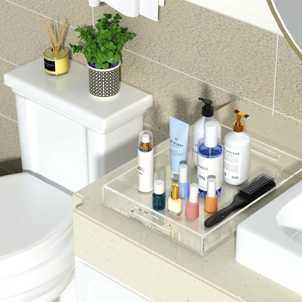 wholesale direct niubee clear serving tray 12x16 inches -spill proof- acrylic decorative tray organiser for ottoman coffee table countertop with handles bulk purchase at factory prices