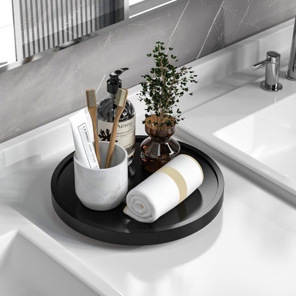 wholesale direct turntable vanity tray 10 inch for perfume candle, bamboo kitchen sink countertop organizer keep glass, sponge and soap bathroom coffee table decorative black (vflz) bulk purchase at factory prices