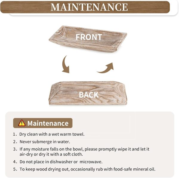wholesale direct hanobe decorative wood dough bowl: long wooden centerpiece table decorations natural candle holder tray decor rustic unfinished trough centerpieces for dining room kitchen, white bulk purchase at factory prices