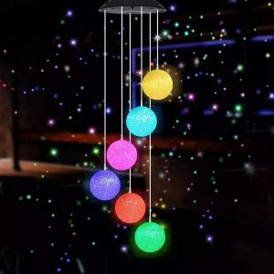producer to buyer mortime led solar crystal ball wind chime, 25" mobile hanging wind chime for home garden decoration, automatic light changing color discounted pricing