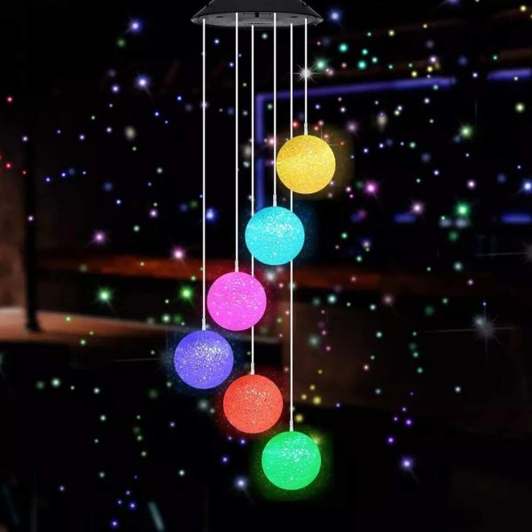 producer to buyer mortime led solar crystal ball wind chime, 25" mobile hanging wind chime for home garden decoration, automatic light changing color discounted pricing