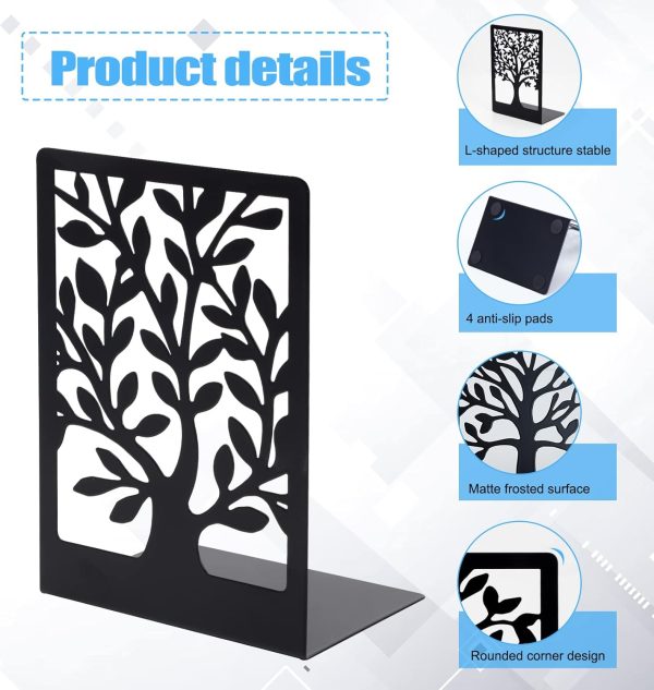 supplier direct eoout bookends, 3 pairs of book ends for shelves decorative, black metal bookend supports for heavy books, tree book holders for shelf decoration, book stoppers for home office school wholesale prices