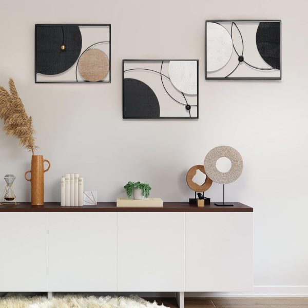factory direct oakrain 3 pack metal wall art - abstract planet & orbit lines minimalist modern wall decor for living room, bedroom, office, entryway (11.8 x 15.7 x 0.47 inches) volume discount