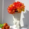 oem/odm services white ceramic vase unique cute bow decorative bouquet flower vases, 9.64in large modern dried flowers tulips branches vase for home living room table decor women girl gifts affordable bulk deals