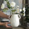 oem/odm services white ceramic vase with 2 handles, modern farmhouse vase for home decor, rustic terracotta vase, decorative pottery flower vase, clay samll vase, centerpieces for dining table - 7 inch tall affordable bulk deals