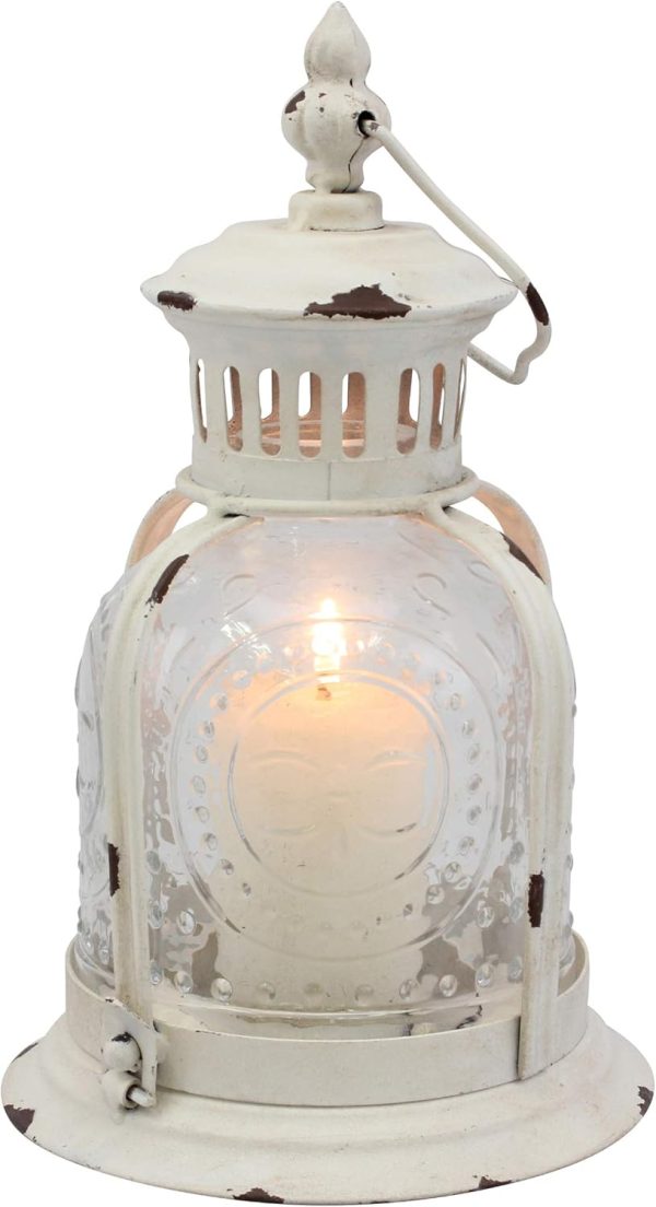 custom wholesale stonebriar antique worn white metal candle lantern, use as decoration for birthday parties, a rustic wedding centerpiece, or create a relaxing spa setting, for indoor or outdoor use oem/odm services