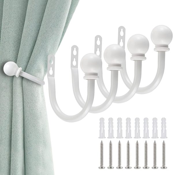 bulk purchase sumnacon set of 4 decorative curtain holdbacks, wall mounted aluminum alloy window drapery tiebacks for bedroom, livingroom office come with screws, white factory discount
