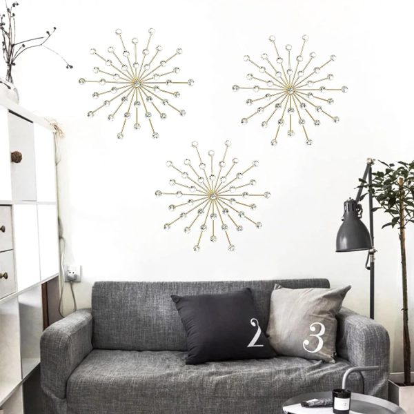 factory direct zexuiru 3 set gold metal jeweled wall art bling crystal home décor star sun rhinestone wall hanging diamond accents volume discount