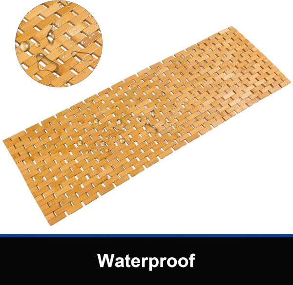 manufacturer direct bambo bath mat bathroom runner long large rugs floor wood shower bathtub waterproof non slip accessories 16x48 inch easy to clean, natural, 1 pc trade price