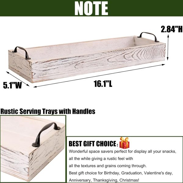 wholesale direct rustic wooden serving trays rectangular with handle,ottoman tray for living room 16 inch long for serving wine(whitewashed) bulk purchase at factory prices