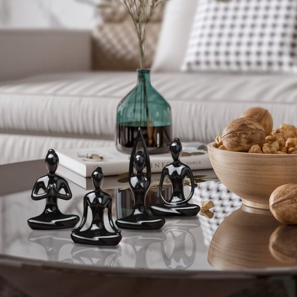 dropship from factory owmell lot of 4 meditation yoga pose statue figurine ceramic yoga figure set decor - black mass production supply