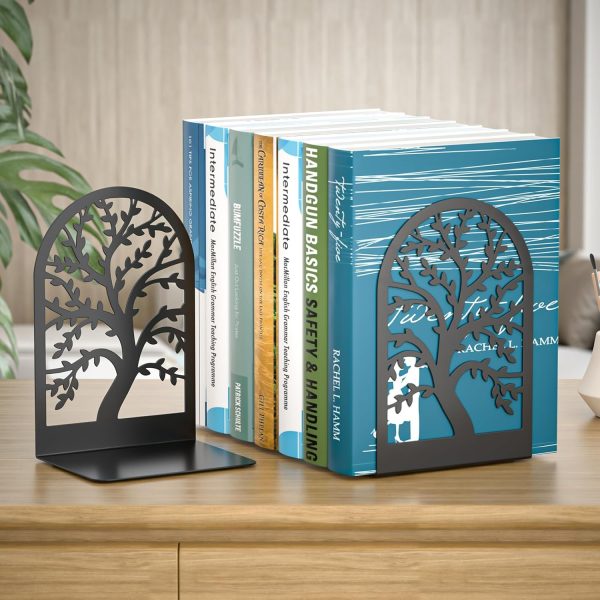 supplier direct vfine bookends 1 pair, black metal book ends, bookends for shelves, unique decorative tree book ends for shelves, book ends to hold books, book stopper, bookend for home office (style b) wholesale prices