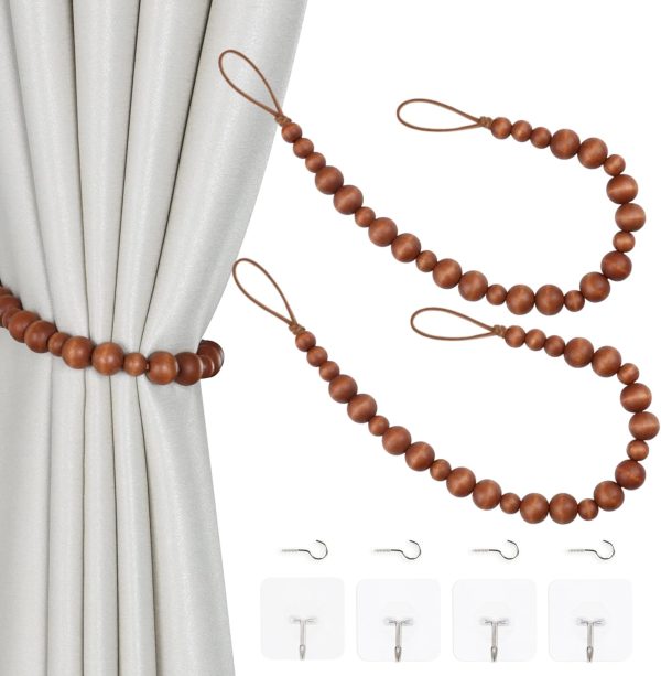 bulk purchase ocioli 2 pieces curtain tieback wood bead curtain tiebacks curtain holdbacks for wall curtain ties window treatment curtain tie backs with hooks curtain pull backs (coffee,2) factory discount