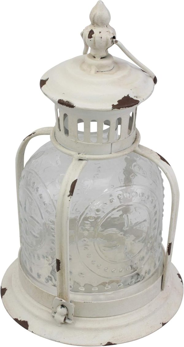custom wholesale stonebriar antique worn white metal candle lantern, use as decoration for birthday parties, a rustic wedding centerpiece, or create a relaxing spa setting, for indoor or outdoor use oem/odm services