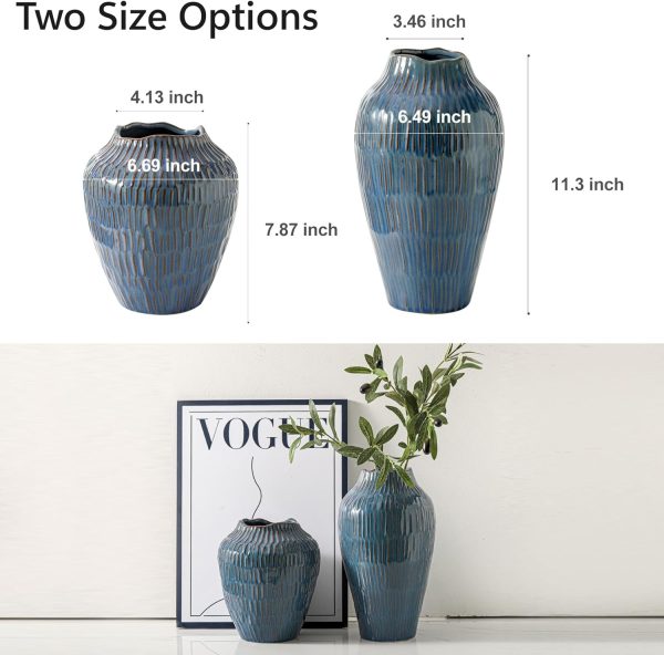 oem/odm services blue ceramic vase for home decor,7.8 inch flower vase，decorative blue vase for pampas grass，modern art texture vase for home entryway living room dining table farmhouse office decor-blue affordable bulk deals