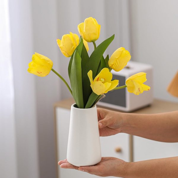 oem/odm services white vase - white ceramic vase, 6“ white flower vase, bright white not off white, boho vase for pampas grass, minimalist modern textured vase for home decor, table shelf living room farmhouse decor affordable bulk deals