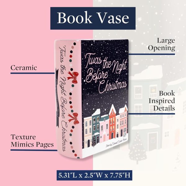 oem/odm services steel mill & co original large book-shaped decorative christmas vase, ceramic vases for home decor, cute bookshelf decor, unique vase for book lovers, twas the night before christmas affordable bulk deals