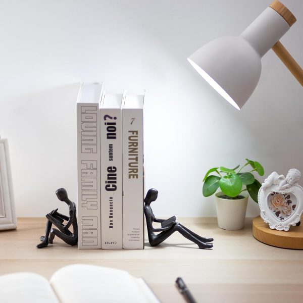 supplier direct sziqiqi book ends for shelves decorative - cast iron bookends for heavy books reading couple bookshelf decorative objects metal modern statue book stoppers sculpture gift for readers book lovers nerd wholesale prices