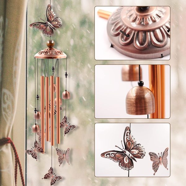 producer to buyer wind chimes outdoor clearance, butterflies aluminum tube windchime with s hook,patio garden decor, housewarming gift. discounted pricing