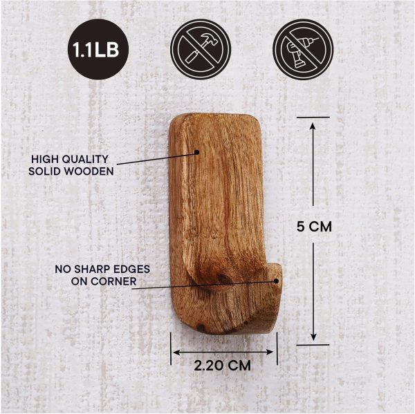 competitive pricing indian shelf 6 pack no damage wood wall hooks- small adhesive wall hooks- boho key decorative wall hooks for hanging- wood hangers- sticky coat hooks wall mount- towel hooks for bathroom wall mounted one-stop wholesale