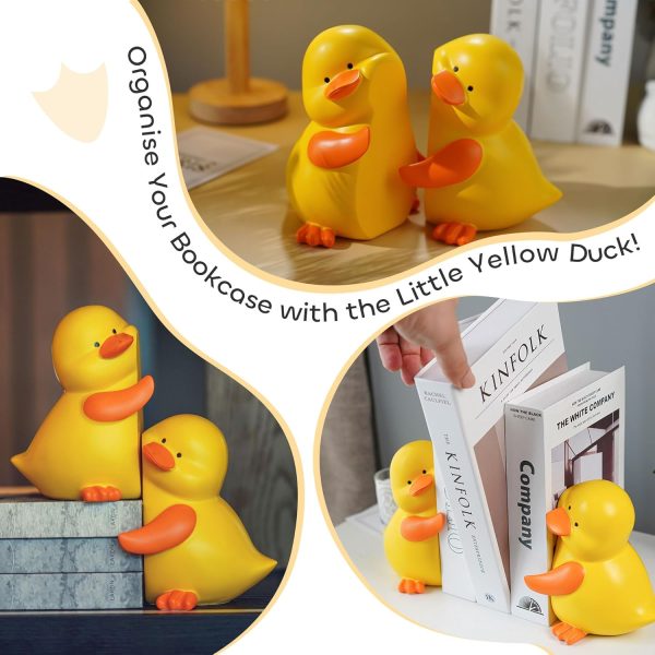 supplier direct charming hug ducks decorative bookends, resin book ends for shelves, cute book stoppers for home office desk decor, 8”, yellow wholesale prices