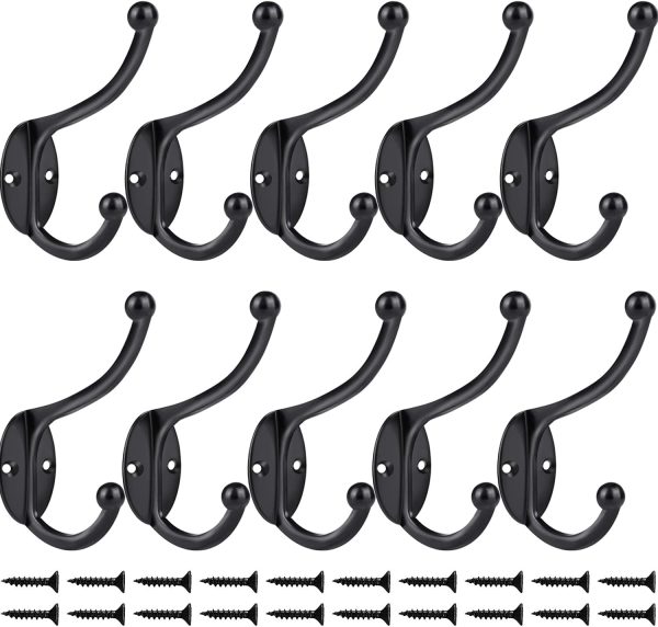 competitive pricing zeyu wall hooks,10pcs coat hooks hardware towel hooks for hanging coats double no rust black robe hooks wall mounted with screws for key, towel, bags, cup, hat one-stop wholesale