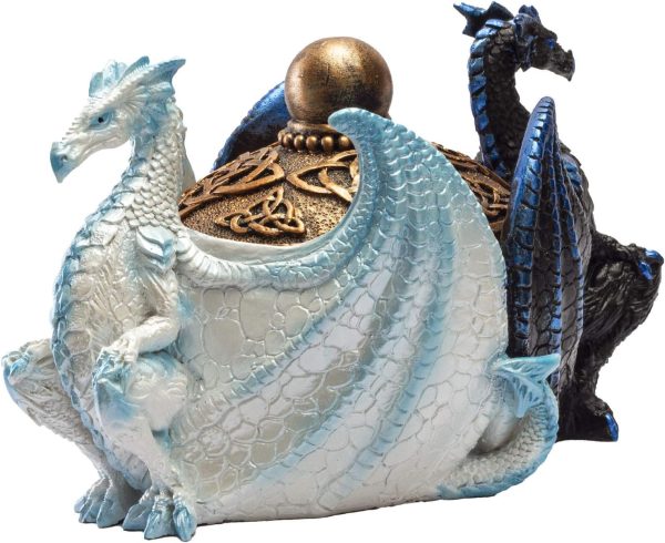 dropship from factory pacific giftware fantasy celtic knotwork dual yin yang dragons decorative trinket jewelry box figurine 5.75" long mass production supply