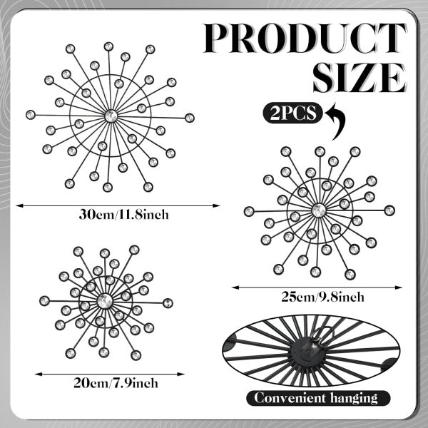 factory direct blulu 4 pcs metal wall art bling crystal home decor cast iron rhinestones sunburst wall decor wall art wall hanging diamond accents home decorative for bedroom living room entryway (black) volume discount