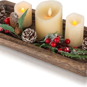 wholesale direct romadedi wooden decorative tray candle holder - wood long narrow tray home decor small rustic centerpieces trays for coffee table dining room kitchen bulk purchase at factory prices