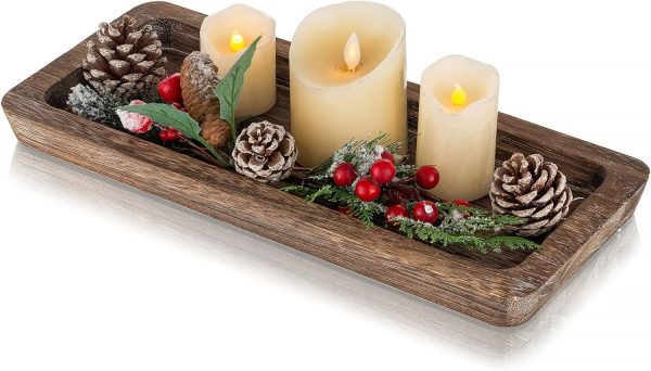 wholesale direct romadedi wooden decorative tray candle holder - wood long narrow tray home decor small rustic centerpieces trays for coffee table dining room kitchen bulk purchase at factory prices